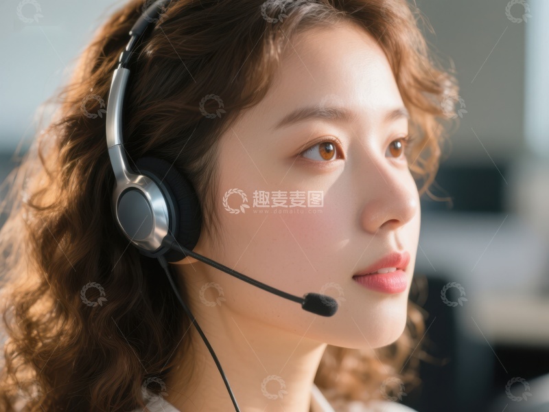 高清大图下载【趣麦麦图】客服人员佩戴耳机专注工作