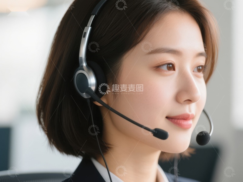 高清大图下载【趣麦麦图】客服人员佩戴耳机专注工作