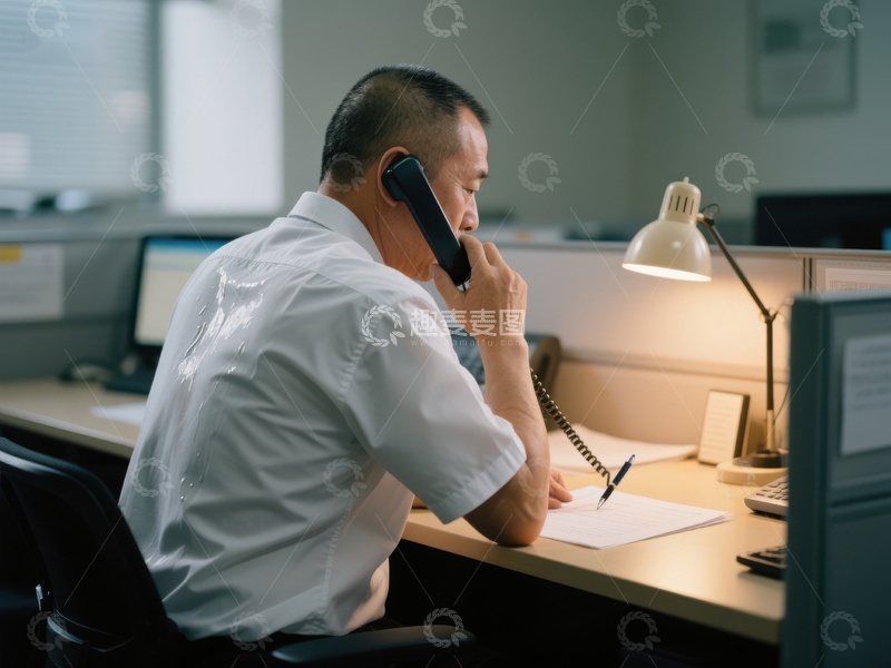 高清大图下载【趣麦麦图】办公室内男子专注电话沟通