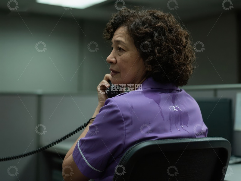 高清大图下载【趣麦麦图】办公室内穿着紫色制服的女性正在通话