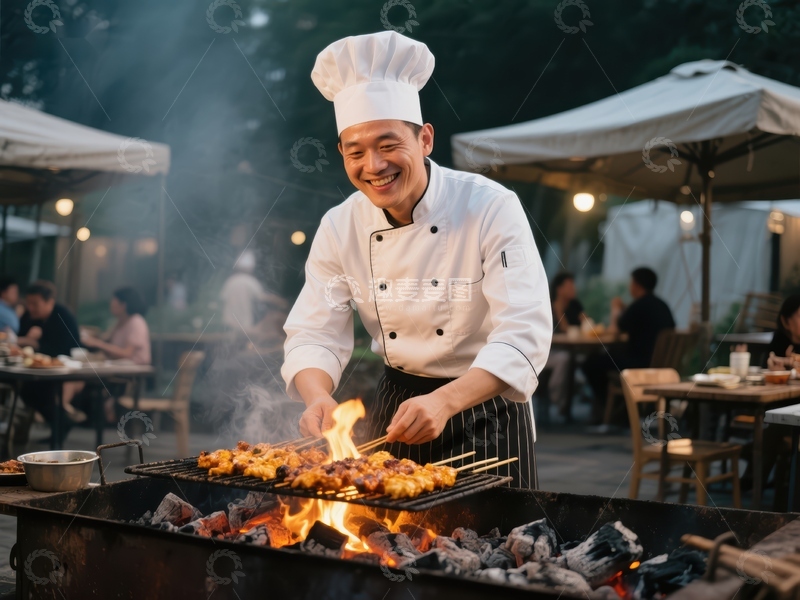 高清大图下载【趣麦麦图】厨师户外烧烤美食