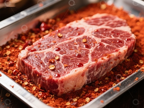 香料腌制的生牛肉块