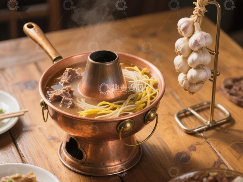 高清大图下载【趣麦麦图】铜锅涮肉，热气腾腾