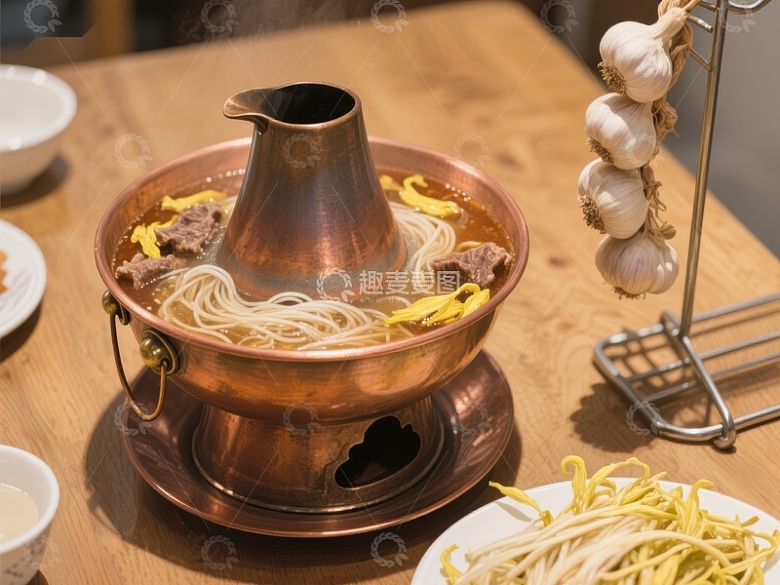 铜锅涮羊肉，热气腾腾的美食