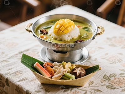 泰式芒果糯米饭配蔬菜拼盘