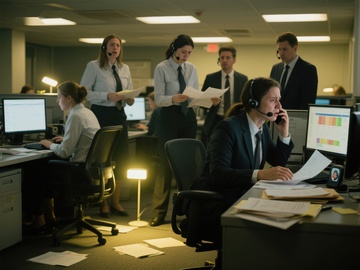 忙碌的呼叫中心工作场景