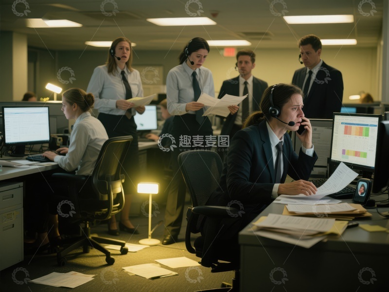 高清大图下载【趣麦麦图】忙碌的呼叫中心工作场景