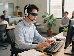 办公室内使用辅助设备的工作人员