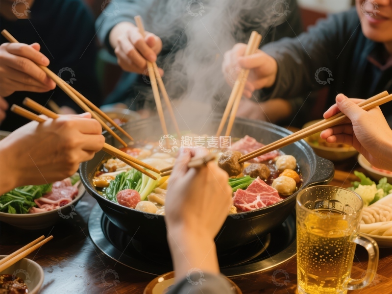高清大图下载【趣麦麦图】围炉共煮火锅，温馨聚餐时光