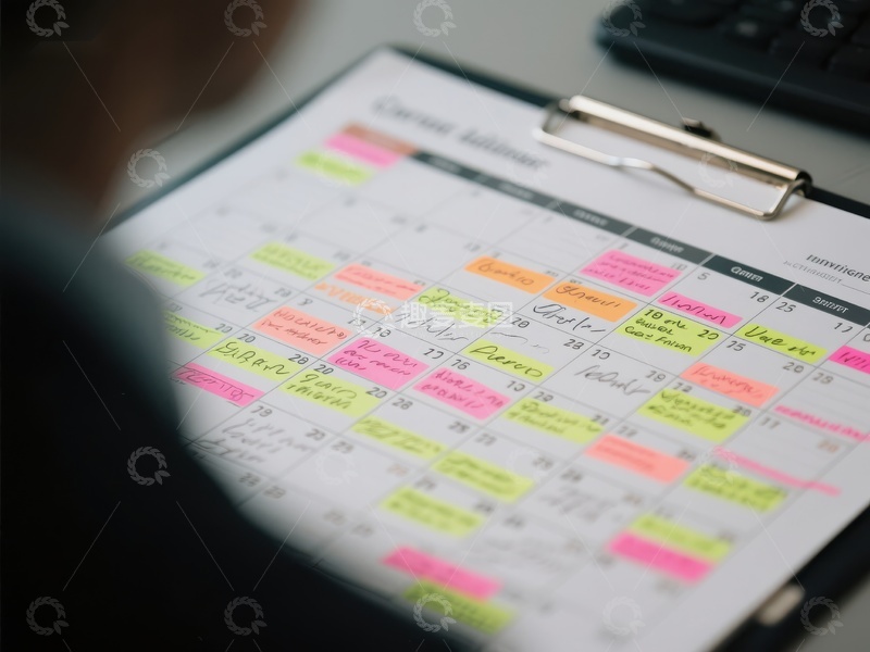 高清大图下载【趣麦麦图】办公桌上的彩色标记日历