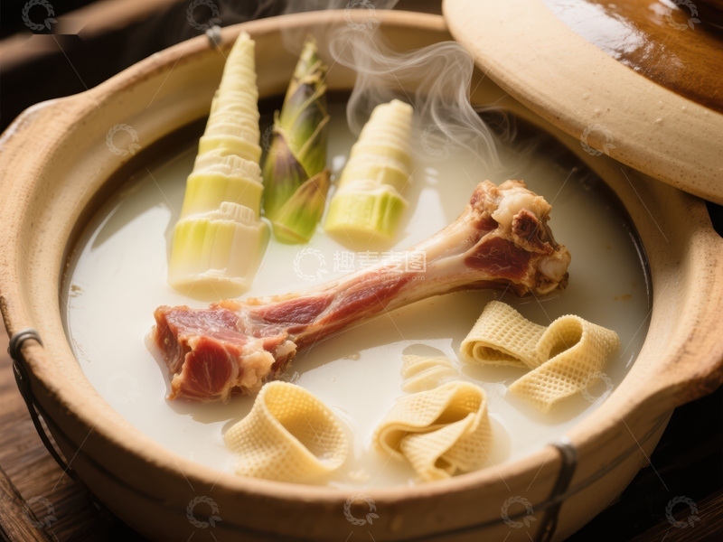 高清大图下载【趣麦麦图】竹笋排骨汤，热气腾腾的美味