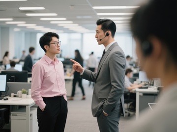 办公室内两位商务人士交谈