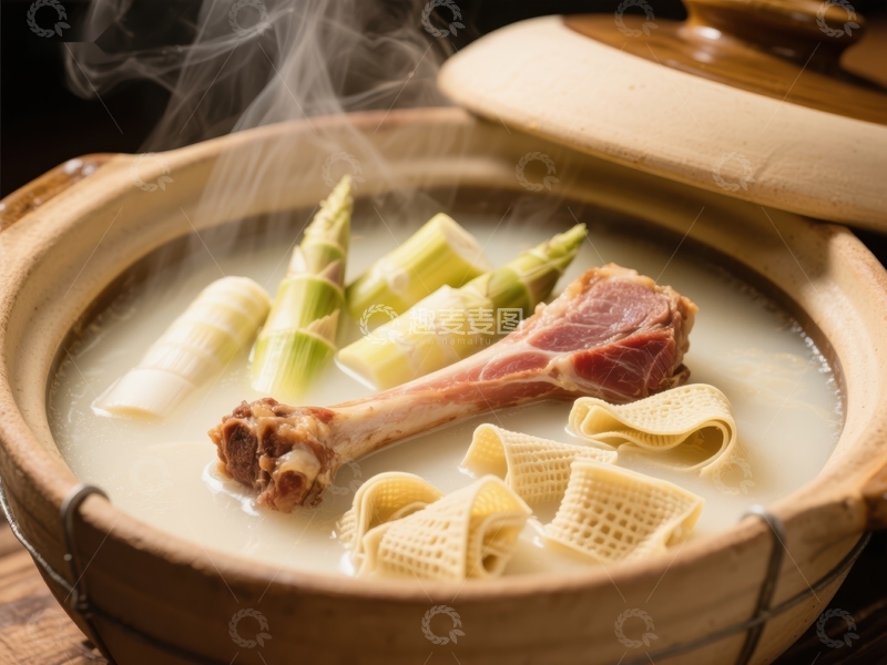 高清大图下载【趣麦麦图】竹笋排骨汤热气腾腾
