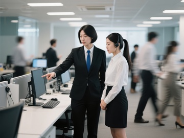 职场女性交流，办公环境协作