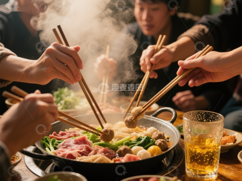 高清大图下载【趣麦麦图】围炉共煮，热气腾腾的火锅宴