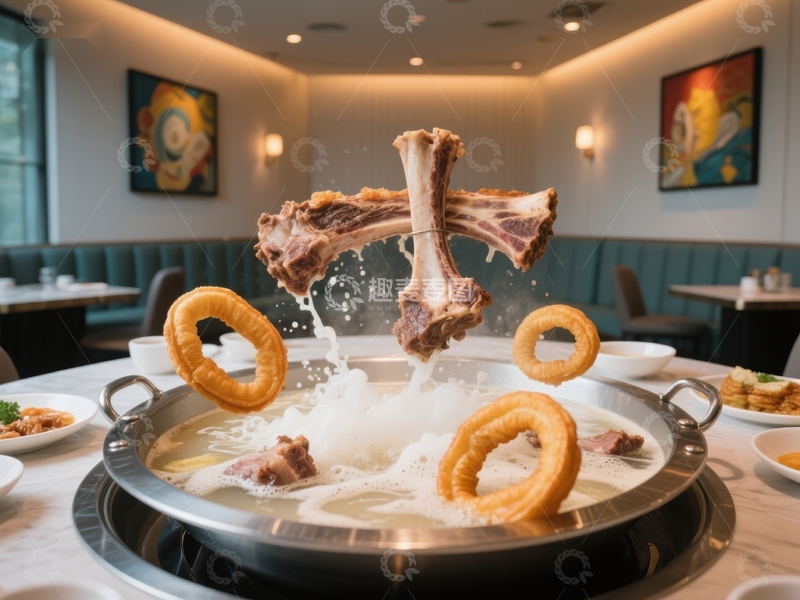 高清大图下载【趣麦麦图】火锅中的骨肉与面筋瞬间碰撞