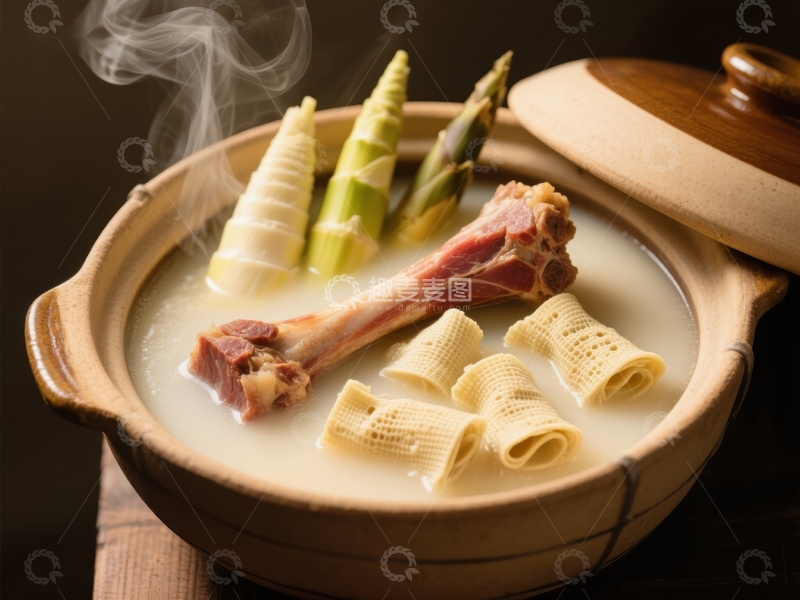 高清大图下载【趣麦麦图】竹笋排骨汤，热气腾腾的美味