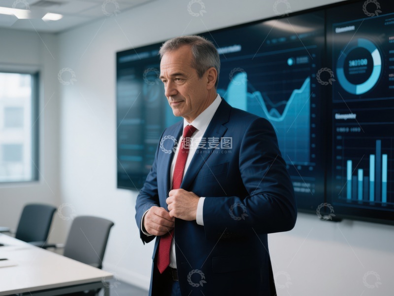 高清大图下载【趣麦麦图】商务男士在数据分析室整理西装
