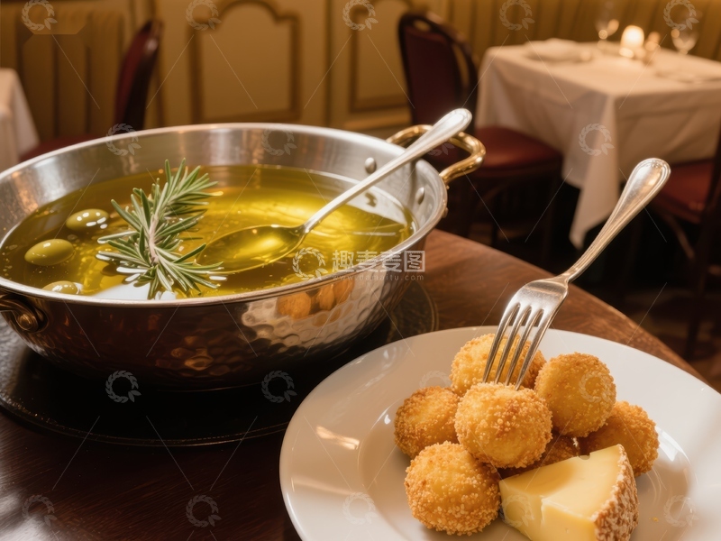 高清大图下载【趣麦麦图】橄榄油与炸丸子的美食搭配