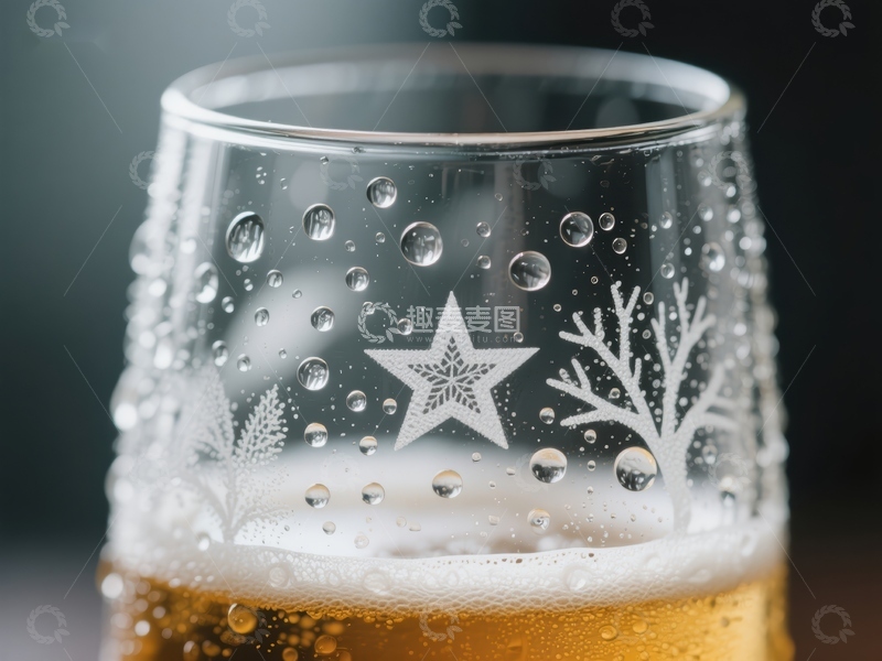 高清大图下载【趣麦麦图】冰凉啤酒杯上的冬季图案