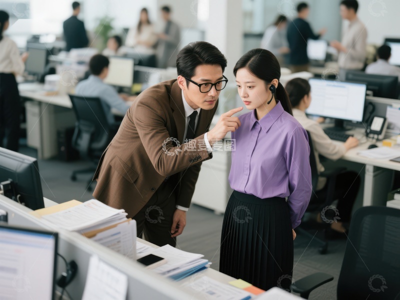 高清大图下载【趣麦麦图】办公室内两人讨论工作