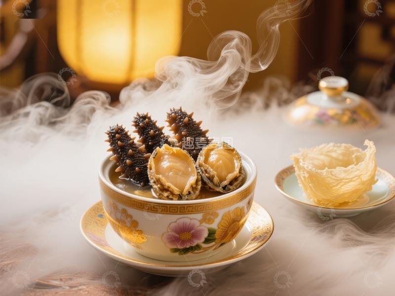 高清大图下载【趣麦麦图】热气腾腾的鲍鱼海参美食