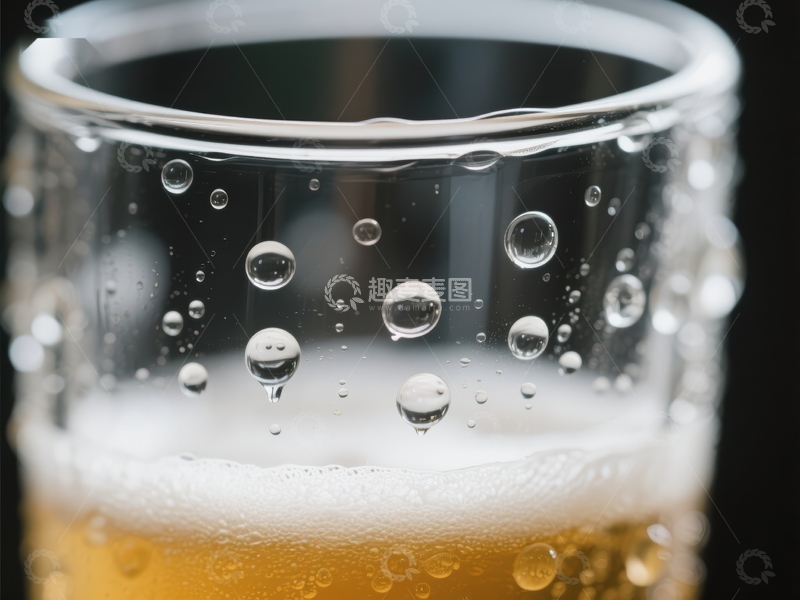 高清大图下载【趣麦麦图】冰凉啤酒杯中的气泡特写