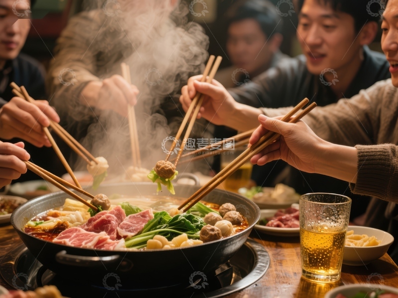 高清大图下载【趣麦麦图】围炉共煮火锅，共享美食时光