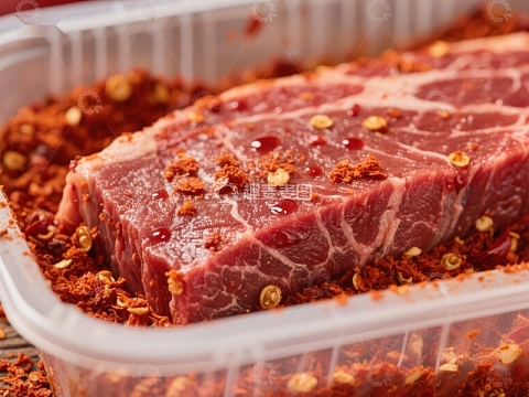 腌制牛肉块特写