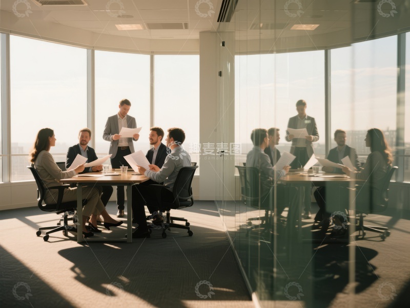 高清大图下载【趣麦麦图】商务团队在现代会议室开会