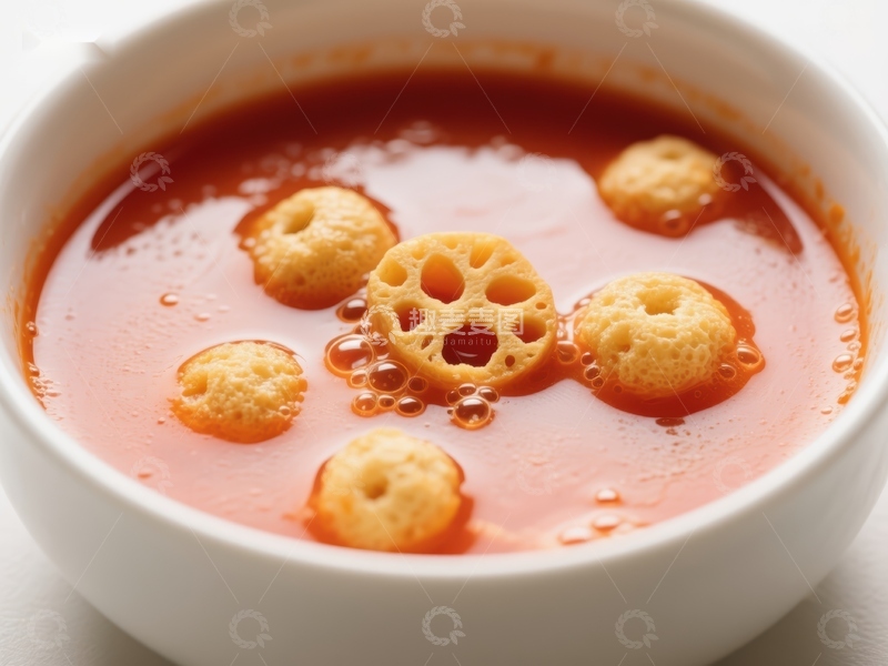 高清大图下载【趣麦麦图】番茄汤中的莲藕片