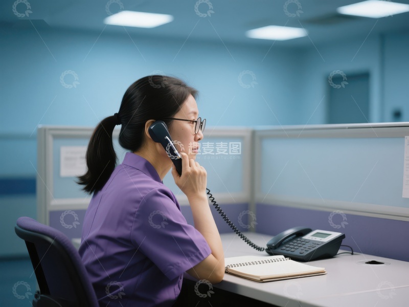 高清大图下载【趣麦麦图】办公室内女性正在使用电话