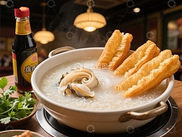 热气腾腾的粥配油条