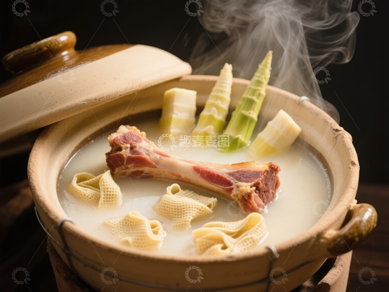 高清大图下载【趣麦麦图】热气腾腾的竹笋排骨汤