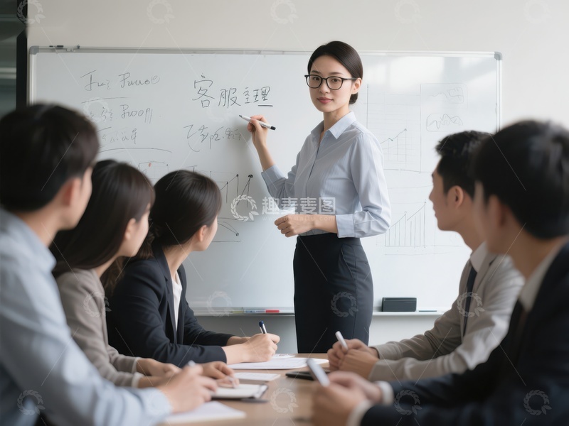 高清大图下载【趣麦麦图】商务会议中女性讲解白板内容