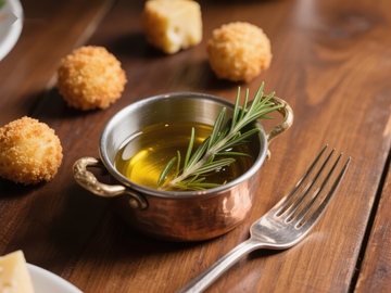 橄榄油与迷迭香铜碗配炸丸子