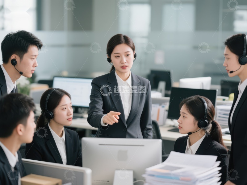 高清大图下载【趣麦麦图】客服团队会议讨论