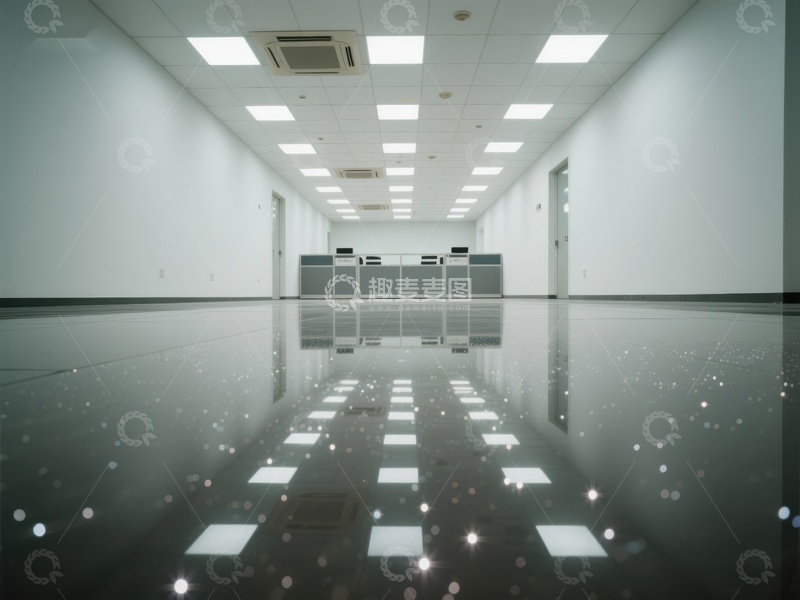 高清大图下载【趣麦麦图】空旷走廊，反光地板与整齐排列的灯光
