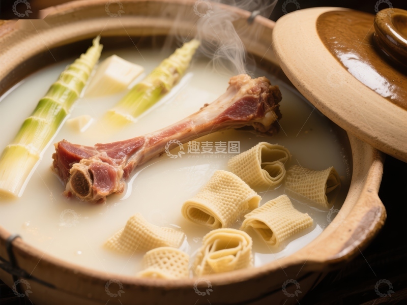 高清大图下载【趣麦麦图】热气腾腾的骨汤配竹笋和面片