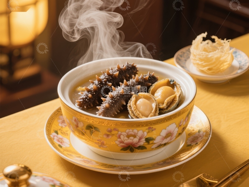 高清大图下载【趣麦麦图】热气腾腾的鲍鱼海参汤