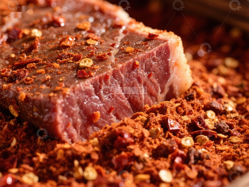 高清大图下载【趣麦麦图】香辣调料腌制的牛肉