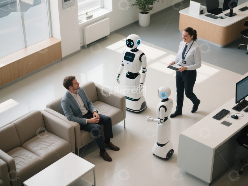 高清大图下载【趣麦麦图】机器人与人类在现代办公环境互动
