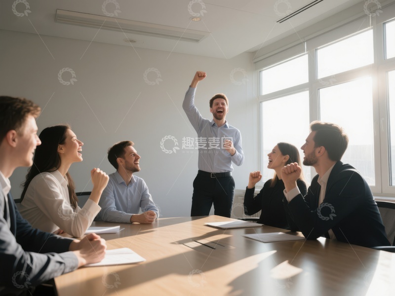 高清大图下载【趣麦麦图】团队会议庆祝成功时刻
