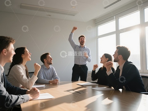 团队会议庆祝成功时刻