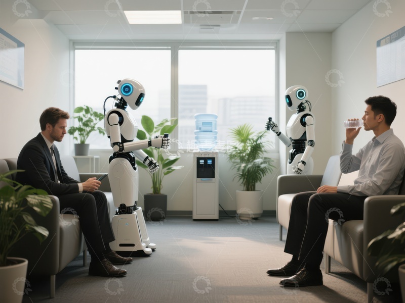 高清大图下载【趣麦麦图】机器人与人类在办公室对话
