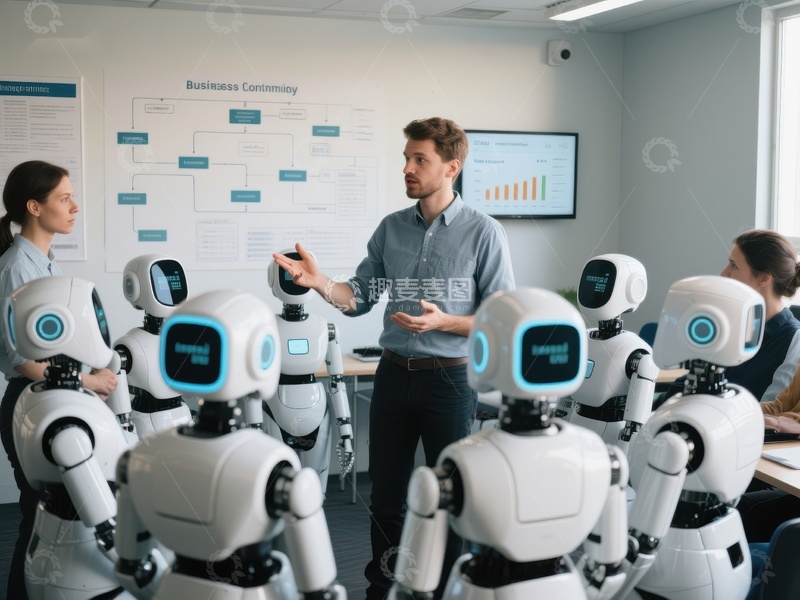 高清大图下载【趣麦麦图】讲师向机器人讲解业务流程