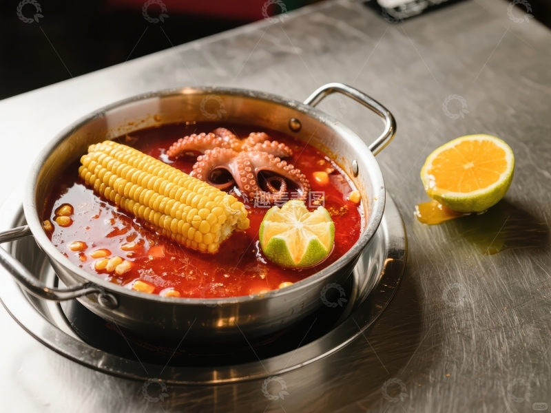 高清大图下载【趣麦麦图】海鲜炖锅配玉米与柠檬