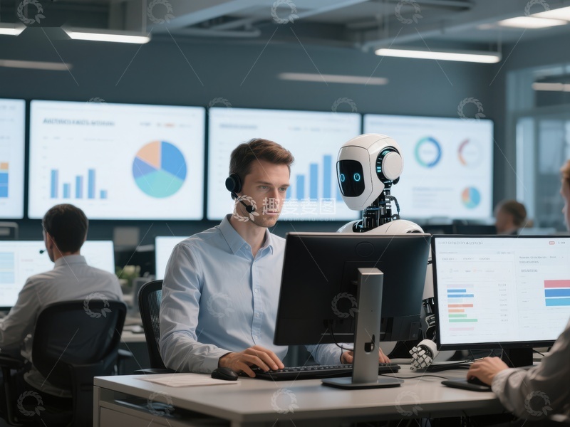 高清大图下载【趣麦麦图】客服中心人机协作场景