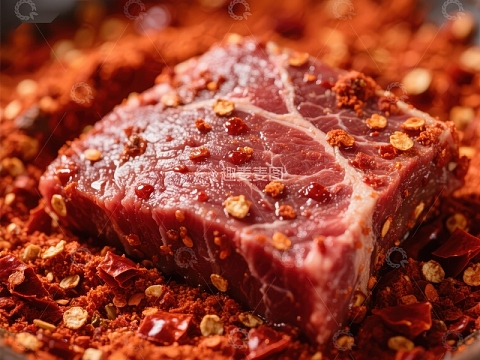 辣椒腌制的生牛肉块