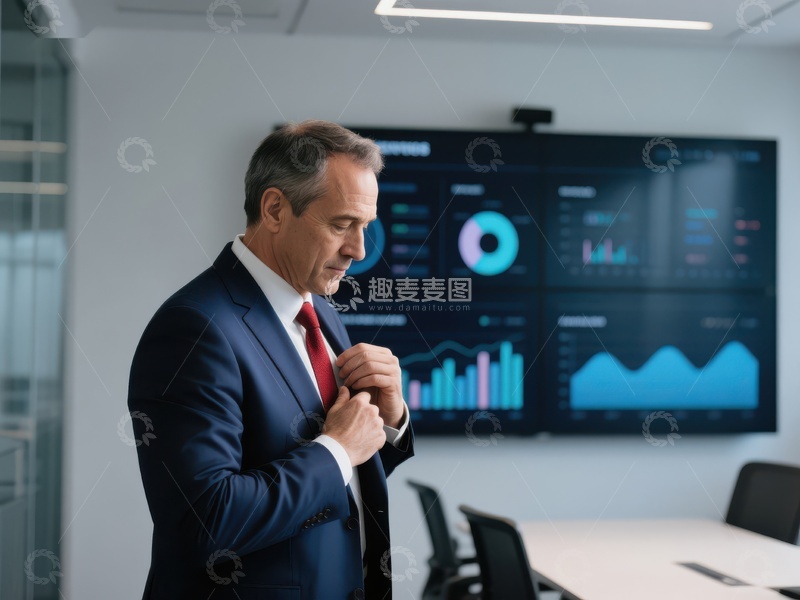 高清大图下载【趣麦麦图】商务男士在会议室调整领带